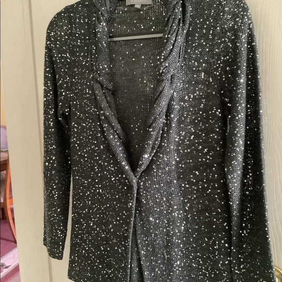 NY Collection Cardigan gray sequins size S nice Fall & Winter Holiday Ready - Picture 5 of 11